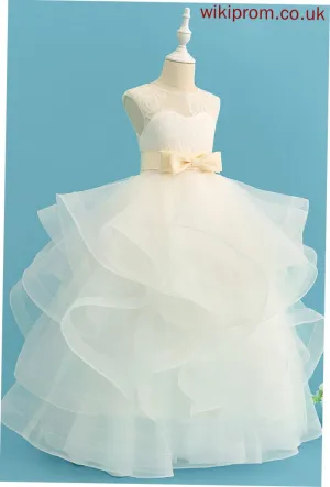 - sash) Flower Neck Scoop Kit Ball-Gown/Princess Bow(s) Flower Girl Dresses Sleeveless (Detachable Girl Floor-length Dress Satin/Tulle/Lace With
