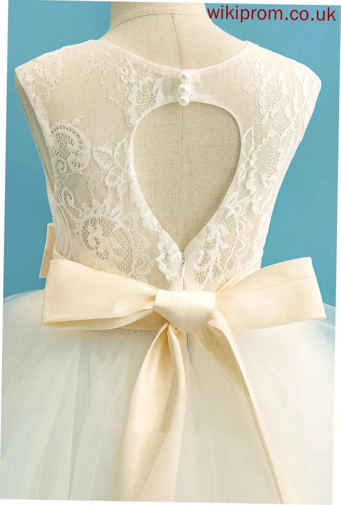 - sash) Flower Neck Scoop Kit Ball-Gown/Princess Bow(s) Flower Girl Dresses Sleeveless (Detachable Girl Floor-length Dress Satin/Tulle/Lace With