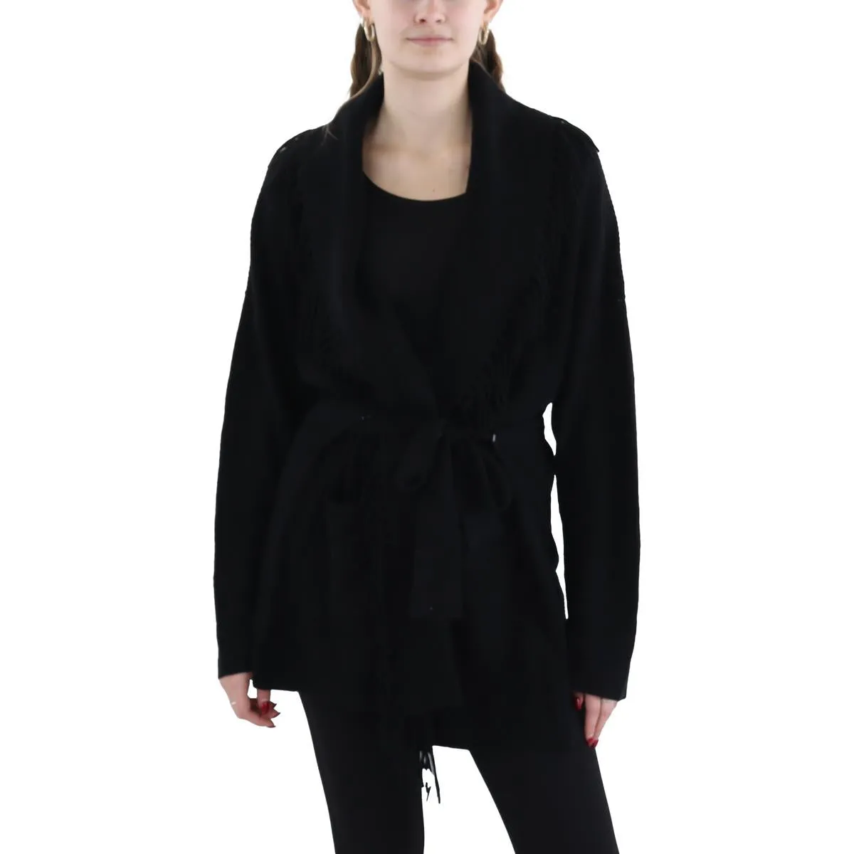360 Cashmere Womens Wool Blend Belted Cardigan Sweater