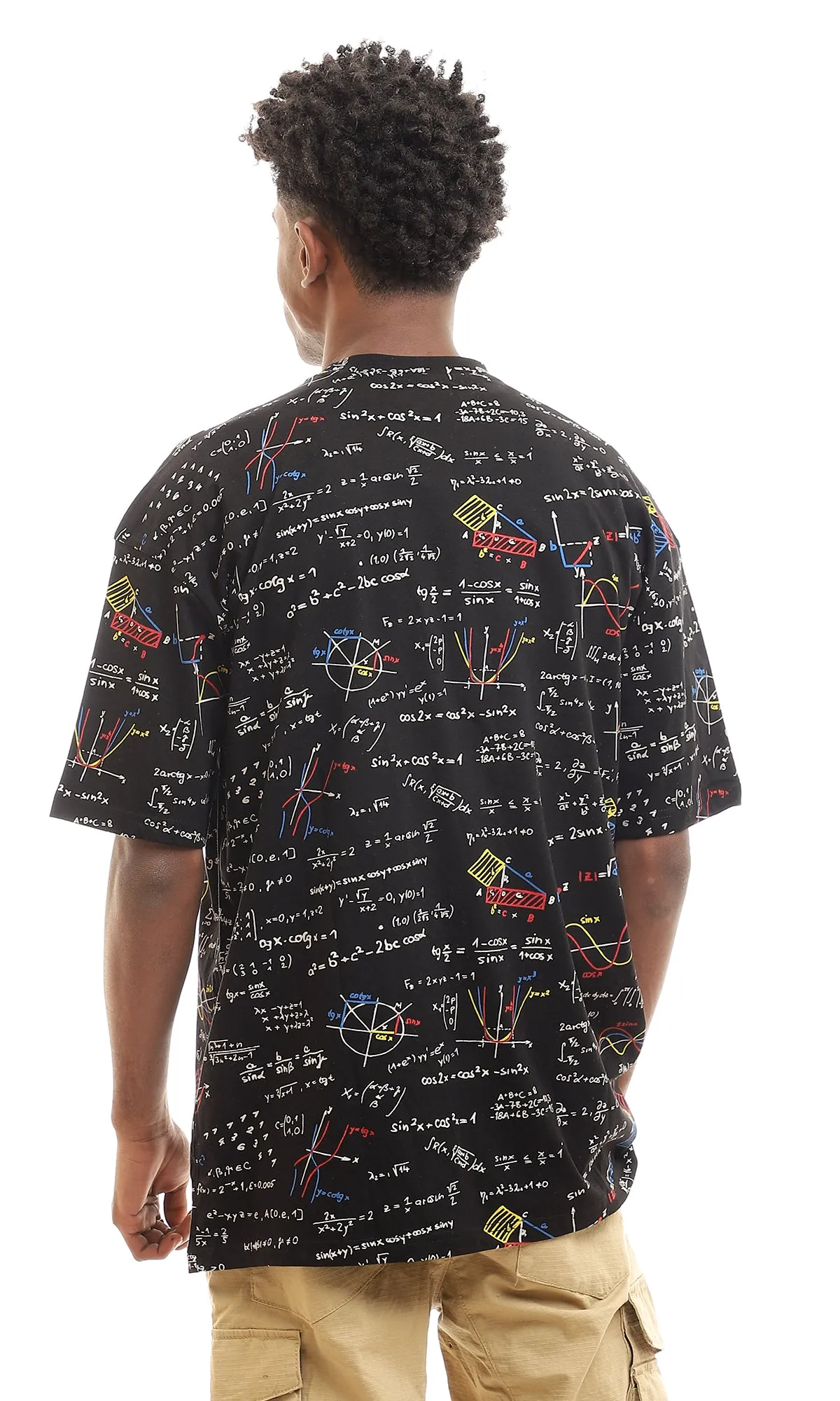 97157 Self Mathematics Black Mock Neck Cotton Tee