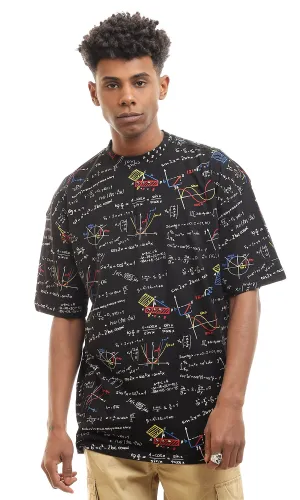 97157 Self Mathematics Black Mock Neck Cotton Tee
