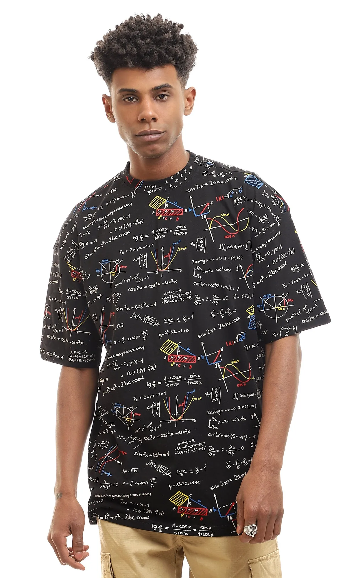 97157 Self Mathematics Black Mock Neck Cotton Tee