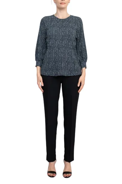 Adrianna Papell Crew Neck 3/4 Sleeves Crepe Top