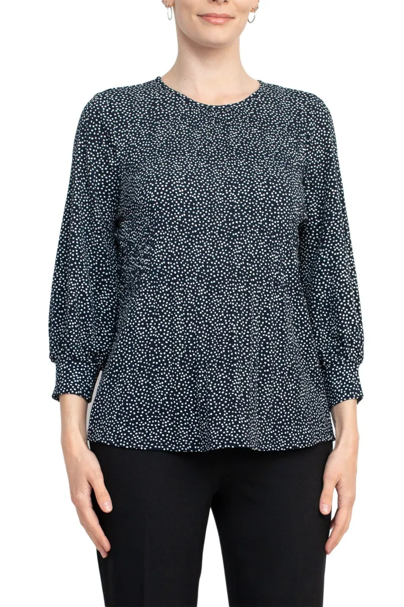 Adrianna Papell Crew Neck 3/4 Sleeves Crepe Top