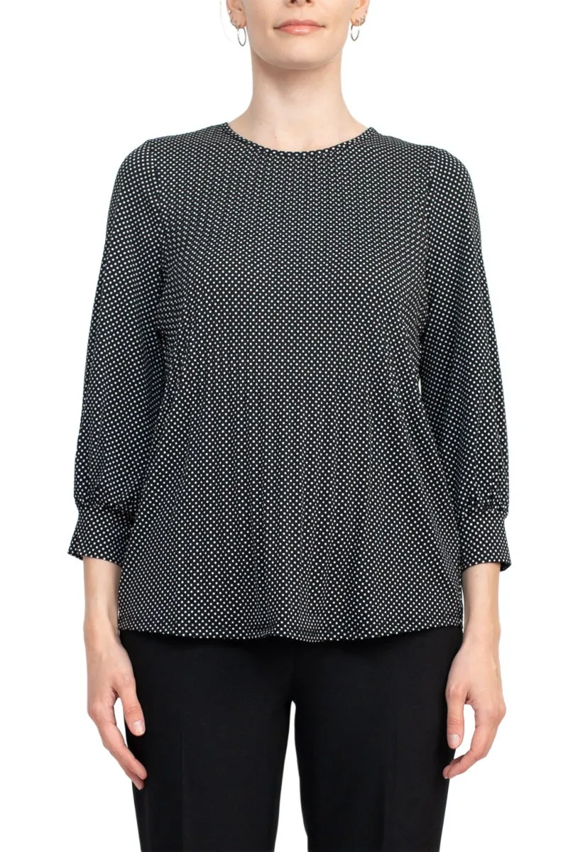 Adrianna Papell Crew Neck 3/4 Sleeves Crepe Top
