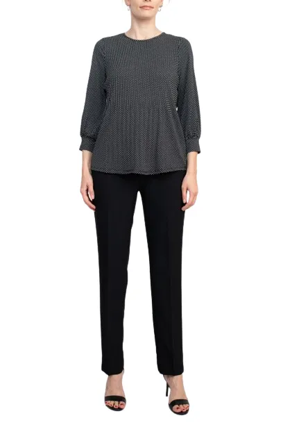 Adrianna Papell Crew Neck 3/4 Sleeves Crepe Top