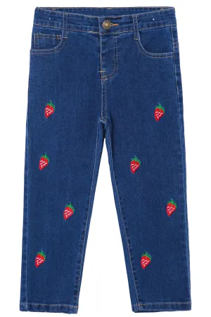 Baby Little Girls Jeans, 12M-5T Embroidered Strechy Denim Soft Slim Pant