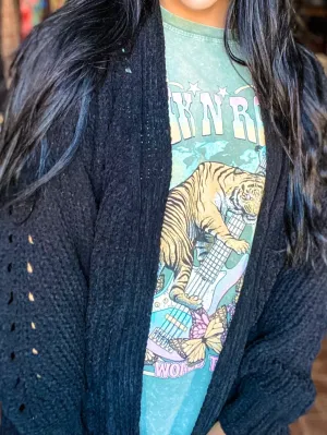 Black Chenille Sweater Cardigan