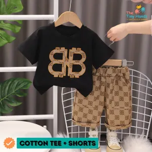 Black Round Neck Tshirt with Brown Print Shorts