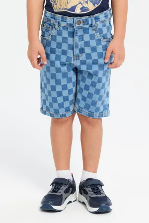Boys Blue Printed 5 Pocket Short