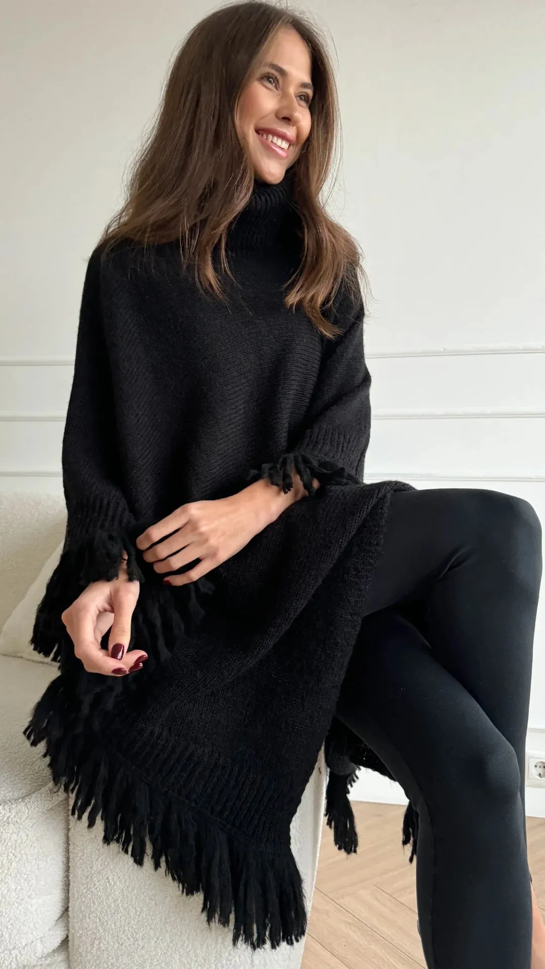 Charli Pearl Poncho in Black
