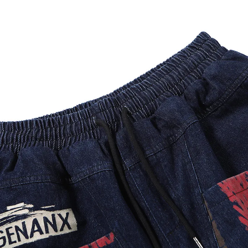Color Block Plaid Print Knee Length Denim Shorts