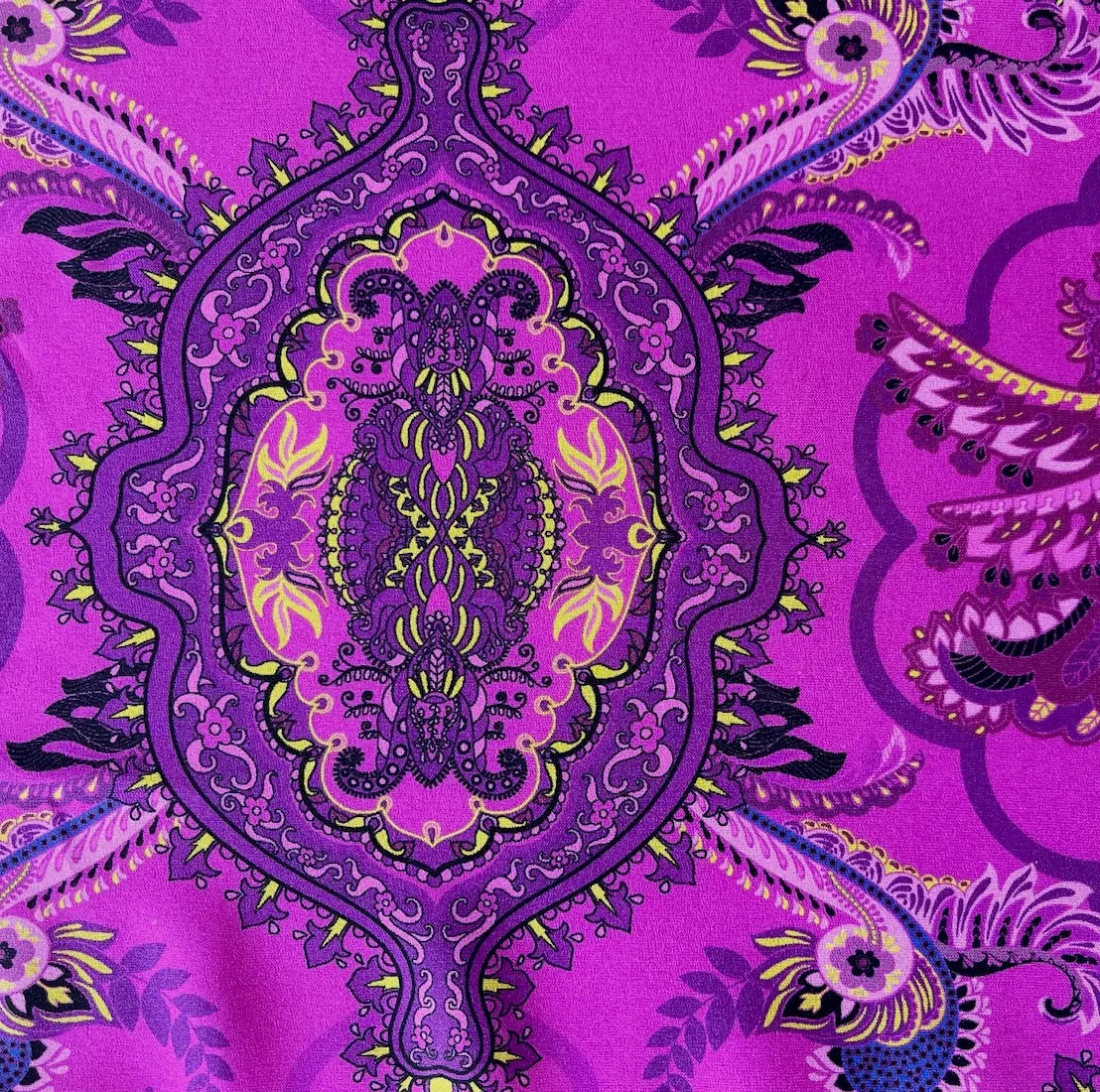 Couture Arabesque Swoops & Medallions Phlox Stretch Matte Silk Satin Charmeuse (Made in Italy)