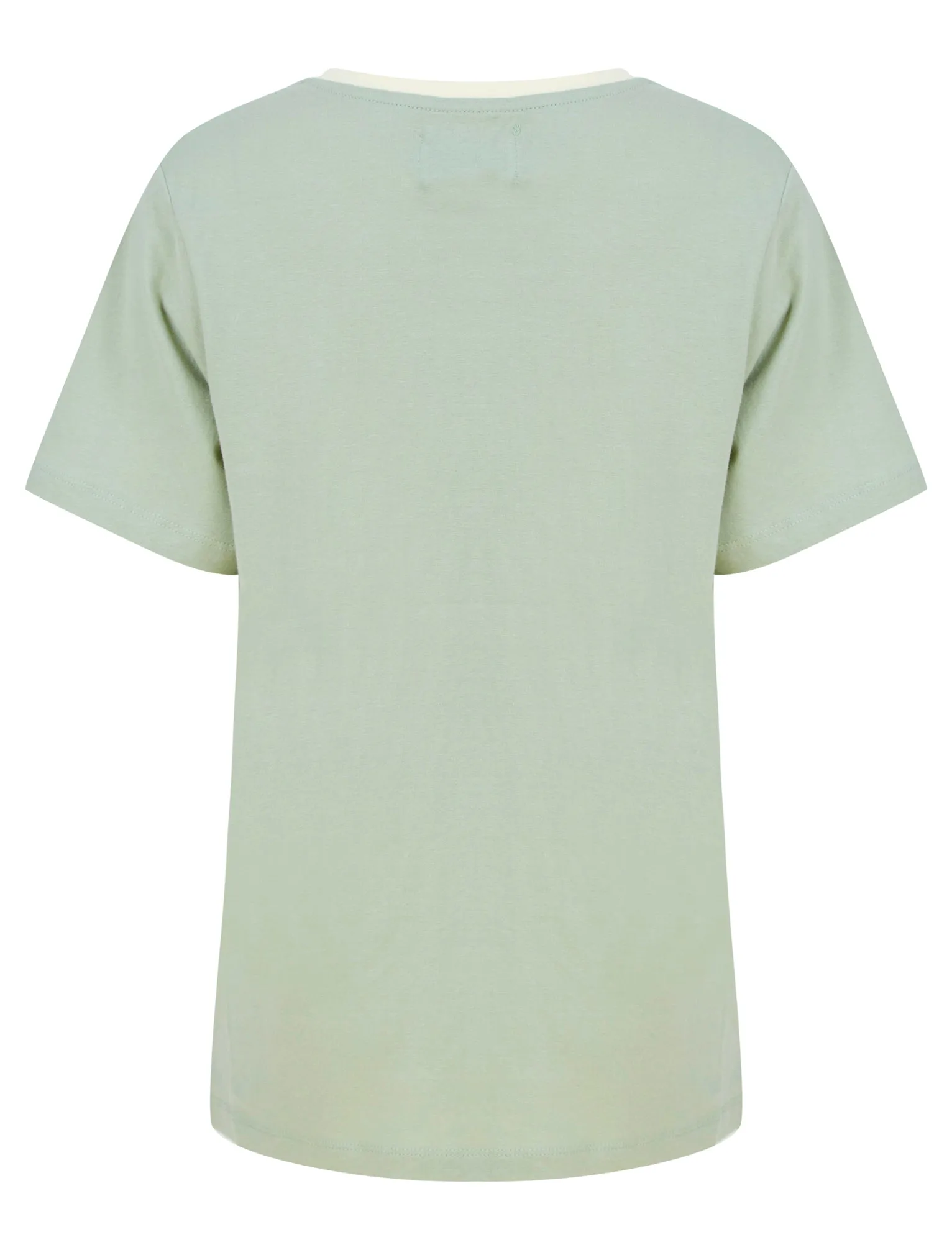 Daisy Motif Cotton Jersey Ringer T-Shirt in Aqua Gray - Tokyo Laundry
