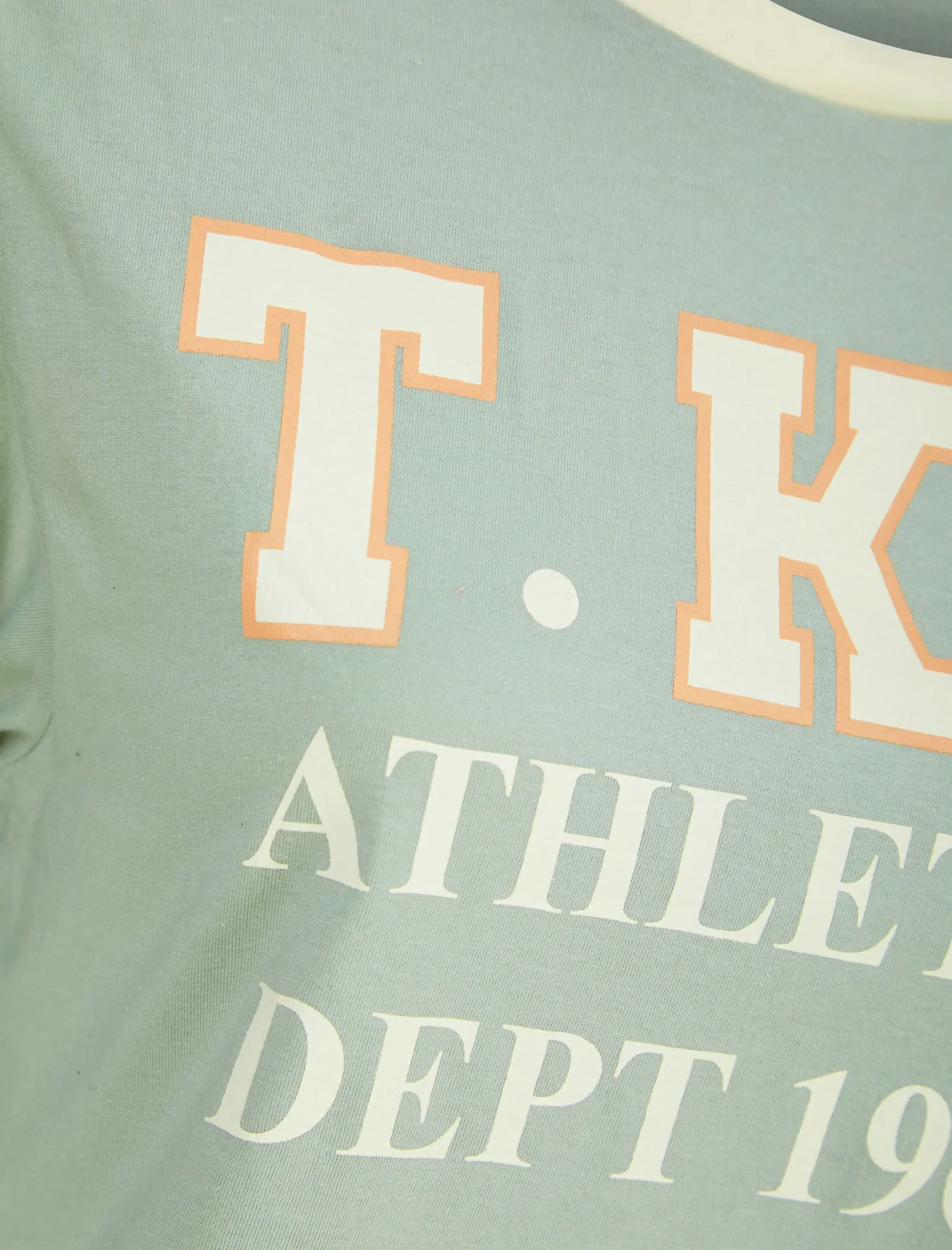 Daisy Motif Cotton Jersey Ringer T-Shirt in Aqua Gray - Tokyo Laundry