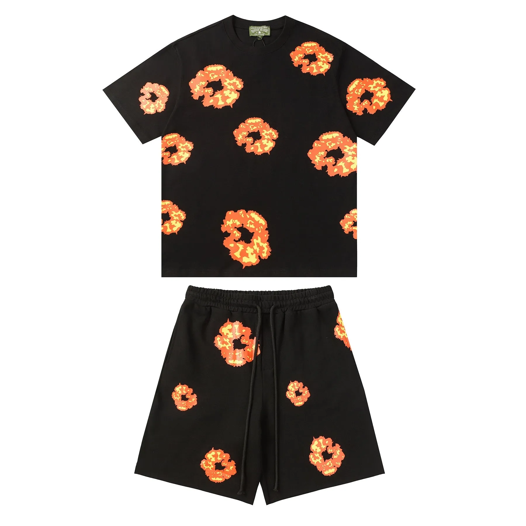 Denim Tears Outfit: T Shirt/Shorts (Separate Purchase Options) Flame Short Sleeve T-shirt Sports Casual Shorts Suit