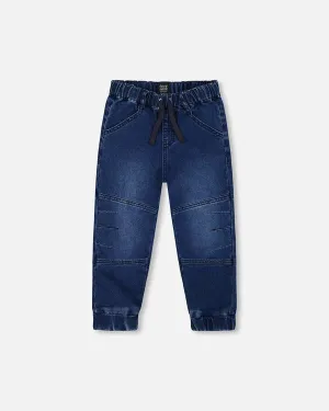 Deux Par Deux French Terry Denim Joggers  - Navy