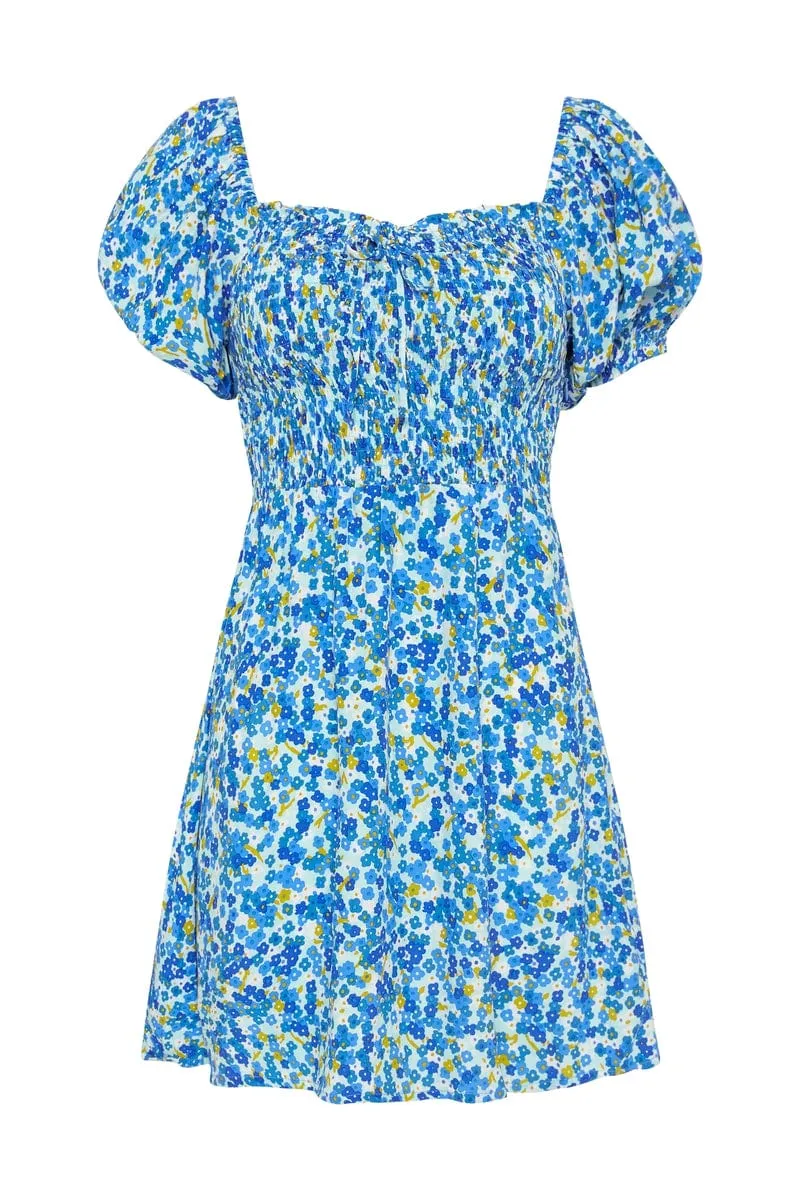 Domenica Mini Dress - Lou Floral Print Blue