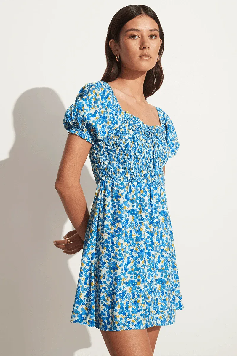 Domenica Mini Dress - Lou Floral Print Blue