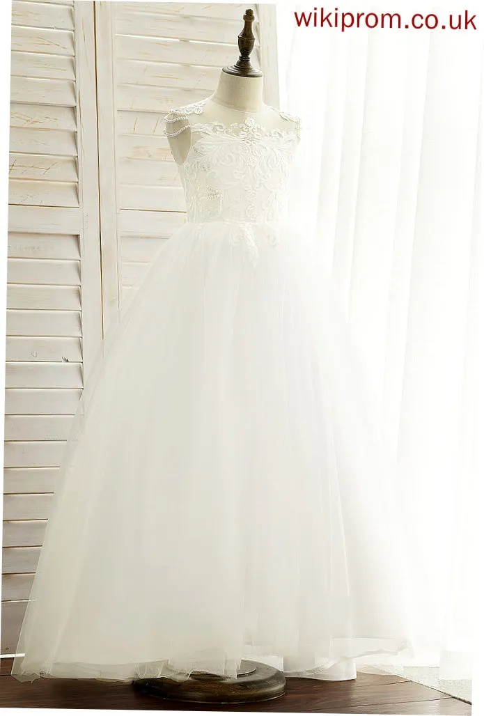 Dress With Flower Flower Girl Dresses Beading Satin/Tulle/Lace Floor-length - Sleeveless Scoop Brynlee Ball-Gown/Princess Neck Girl