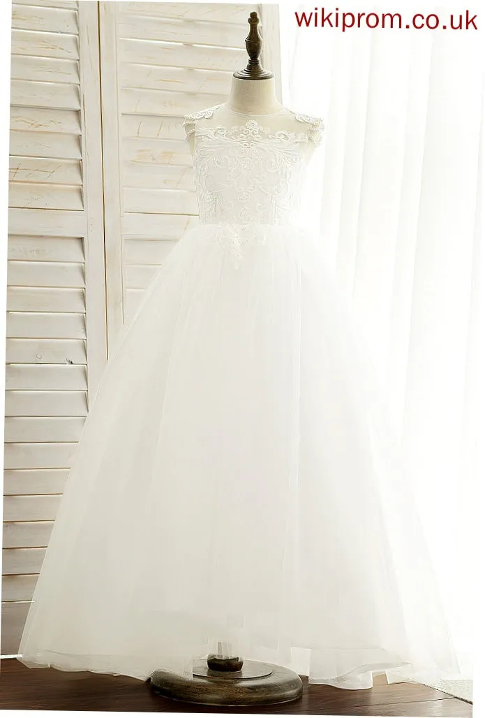 Dress With Flower Flower Girl Dresses Beading Satin/Tulle/Lace Floor-length - Sleeveless Scoop Brynlee Ball-Gown/Princess Neck Girl