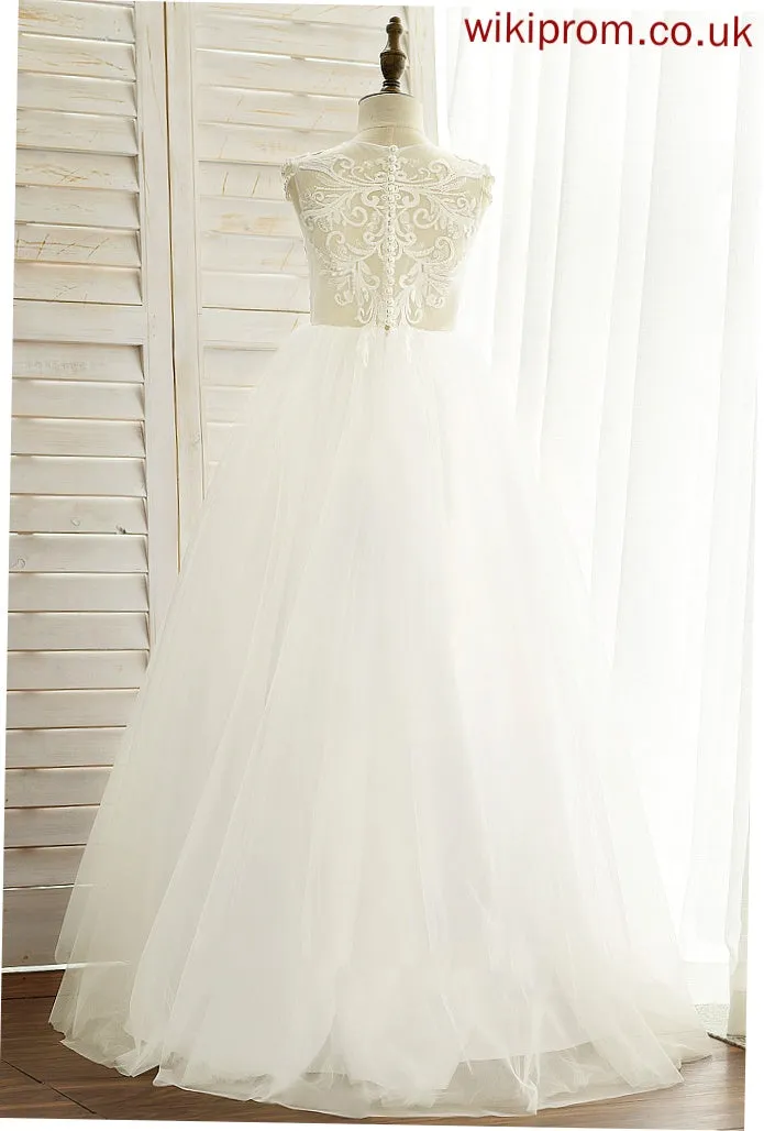 Dress With Flower Flower Girl Dresses Beading Satin/Tulle/Lace Floor-length - Sleeveless Scoop Brynlee Ball-Gown/Princess Neck Girl
