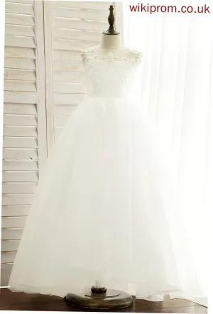 Dress With Flower Flower Girl Dresses Beading Satin/Tulle/Lace Floor-length - Sleeveless Scoop Brynlee Ball-Gown/Princess Neck Girl