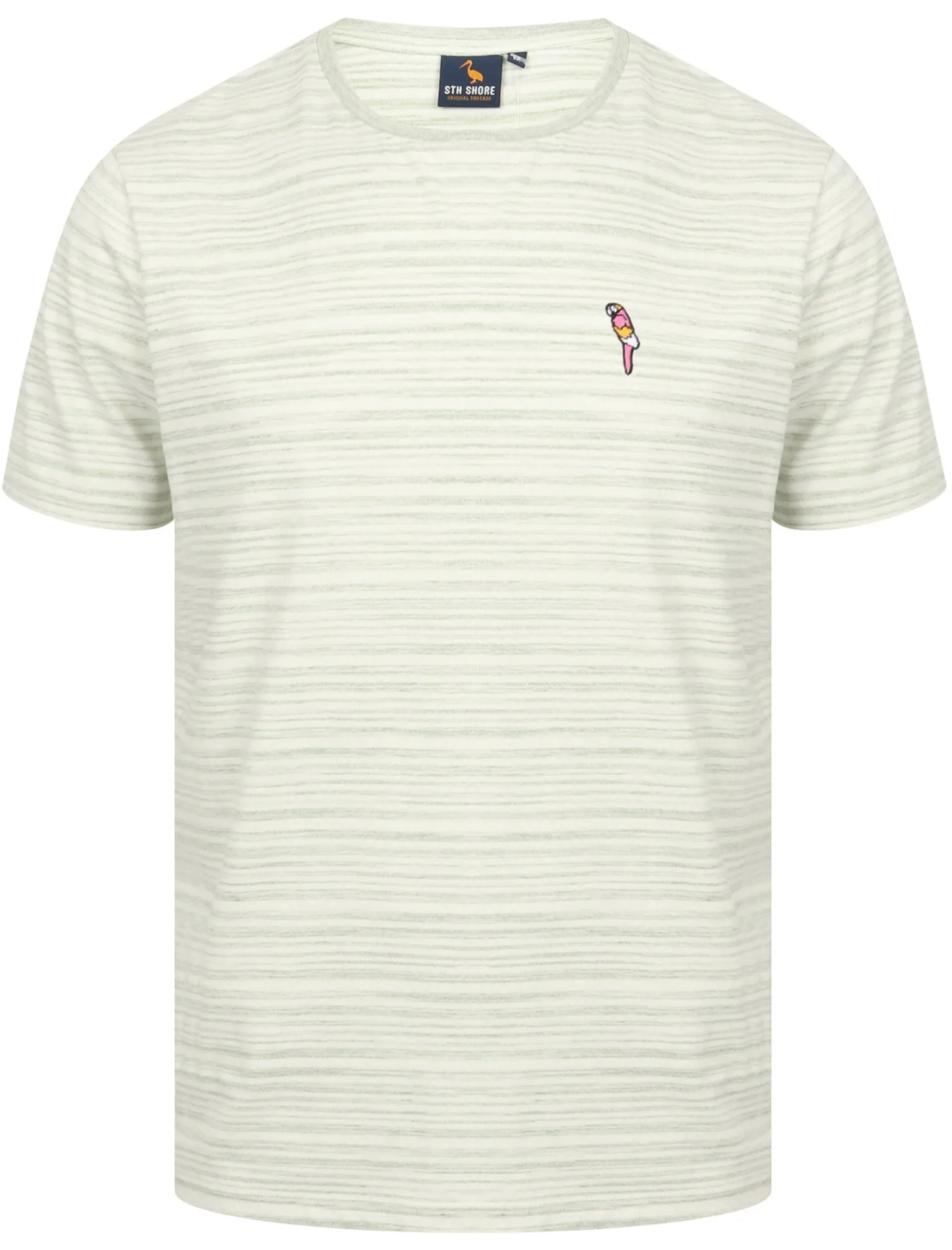 Drop Striped Cotton Jersey T-Shirt with Parrot Motif In Green - South Shore