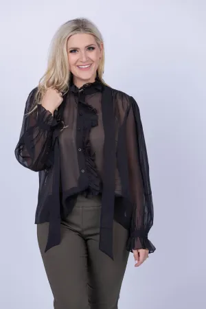 Frame Ruffle Front Button Up Top in Noir