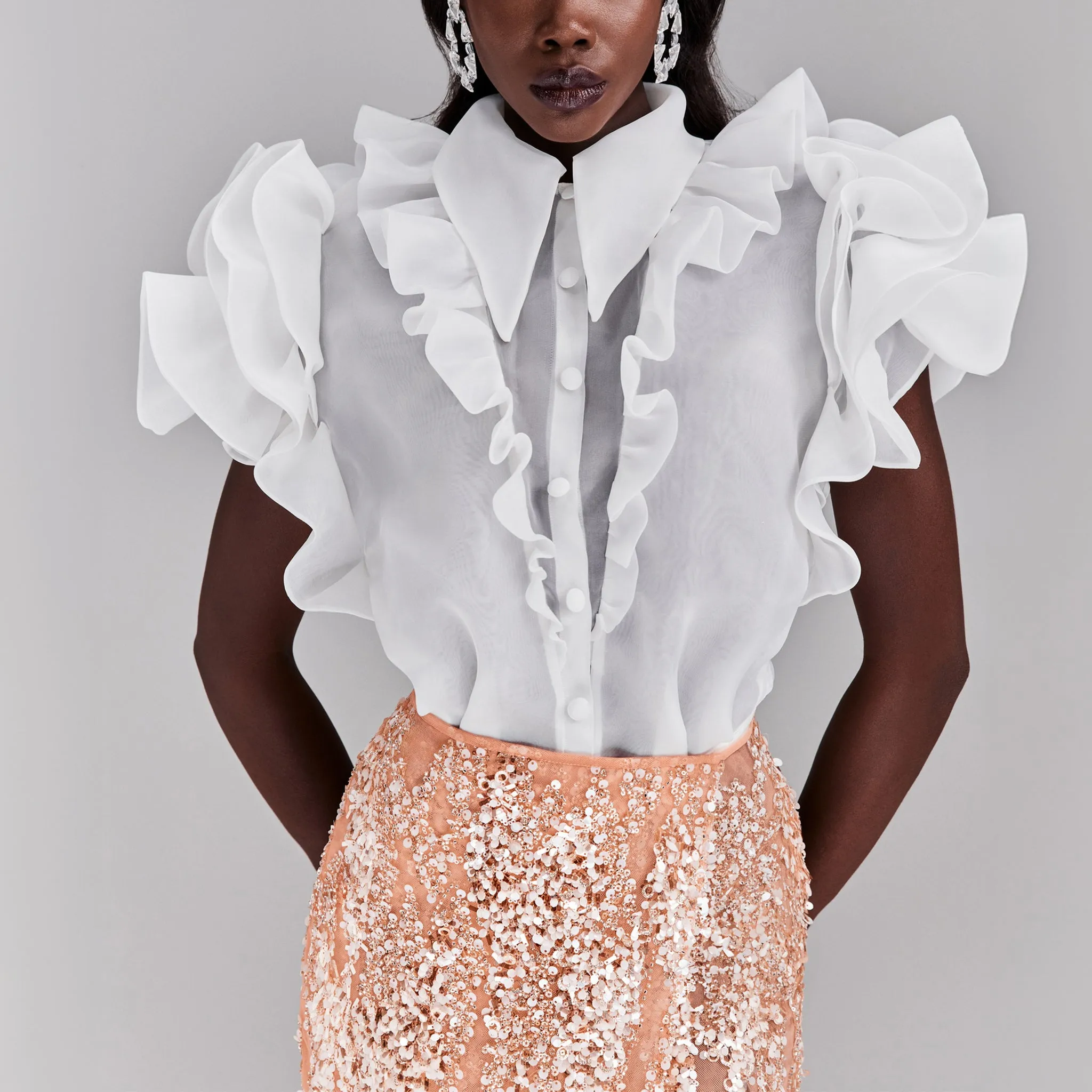 Fully Beaded Peach Skirt with Shimmery Embellishments