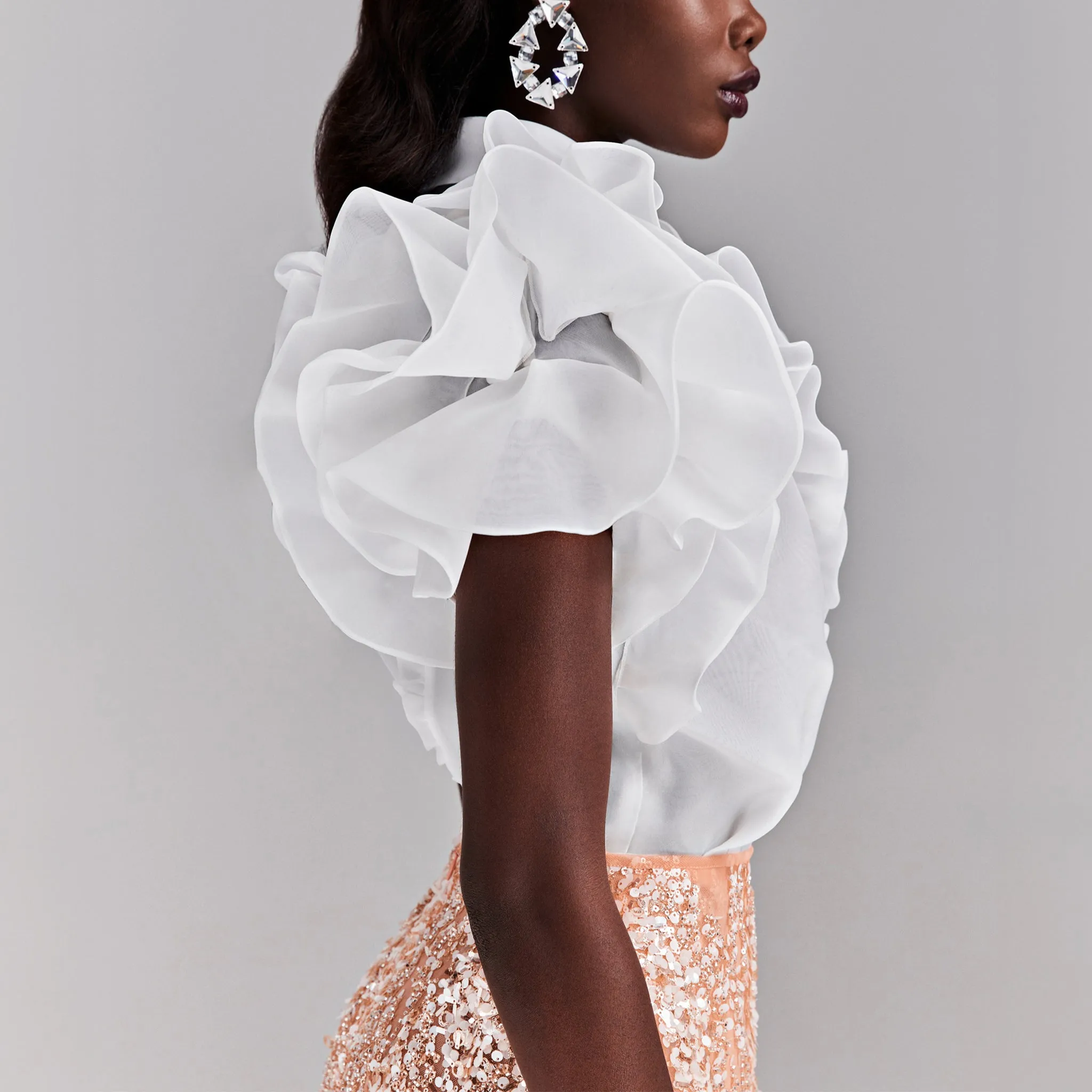 Fully Beaded Peach Skirt with Shimmery Embellishments