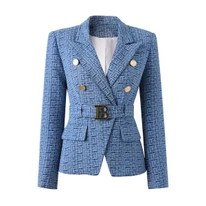 Geometric Pattern Denim Blazer