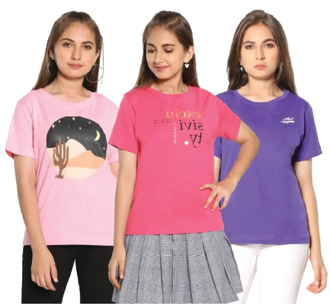 Graphic Print T-Shirt-Pink/Blue