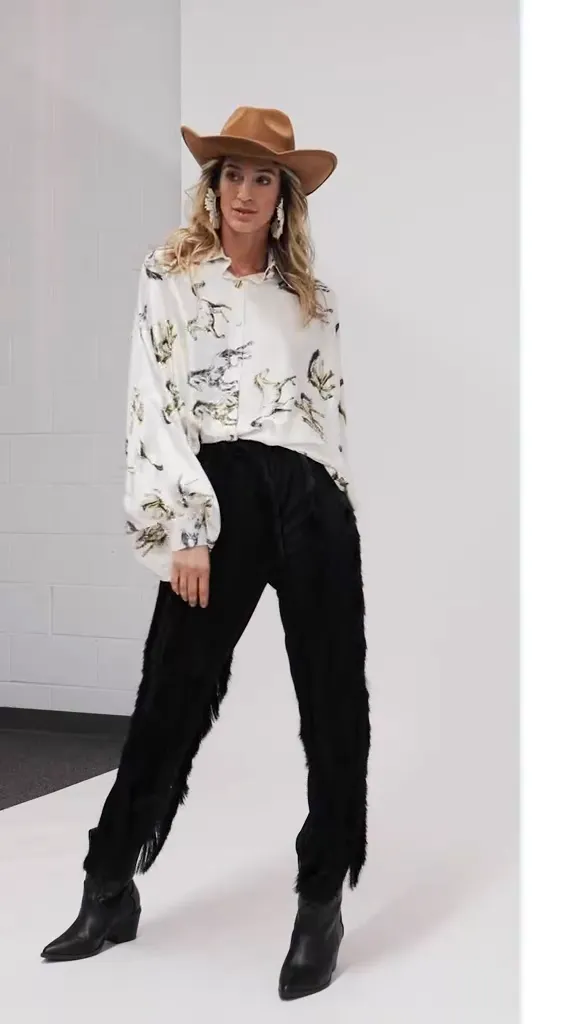 Horse Printed Satin Oversized Blouse by Beulah
