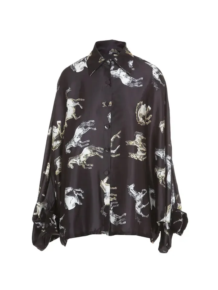 Horse Printed Satin Oversized Blouse by Beulah