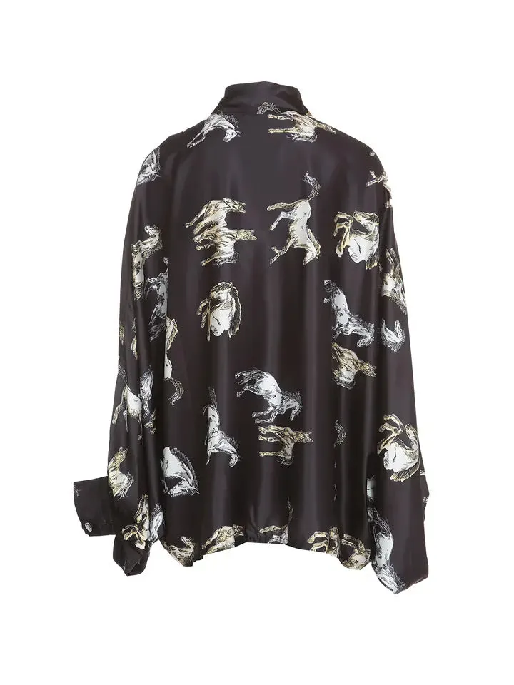 Horse Printed Satin Oversized Blouse by Beulah