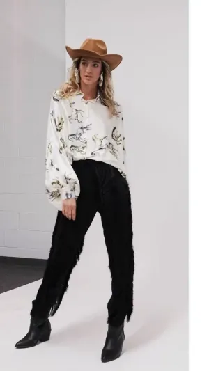 Horse Printed Satin Oversized Blouse by Beulah
