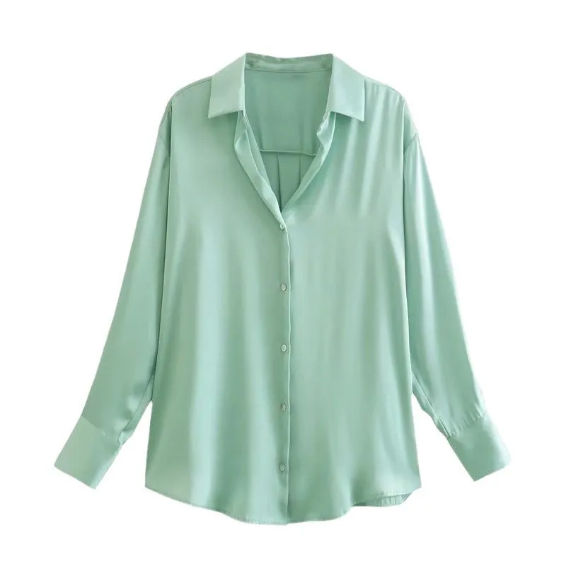 Ivyshape | Color Silk Satin Blouse Top