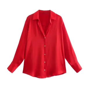Ivyshape | Color Silk Satin Blouse Top