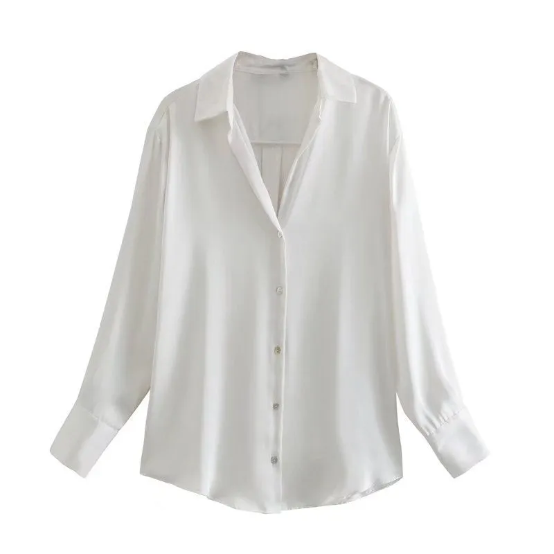 Ivyshape | Color Silk Satin Blouse Top