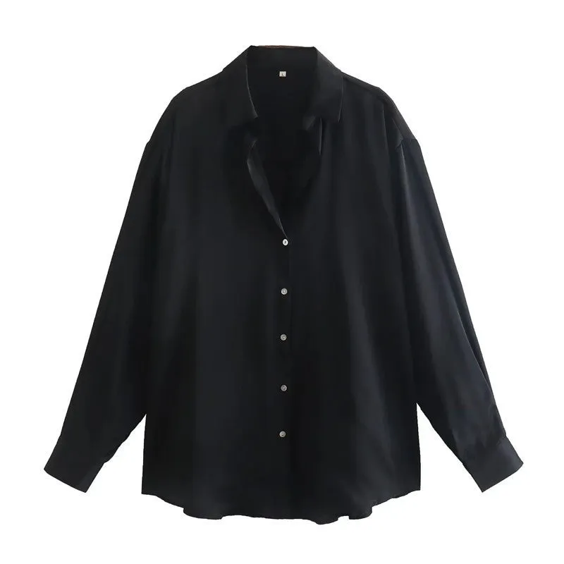 Ivyshape | Color Silk Satin Blouse Top