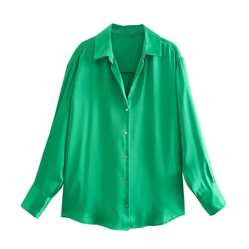 Ivyshape | Color Silk Satin Blouse Top