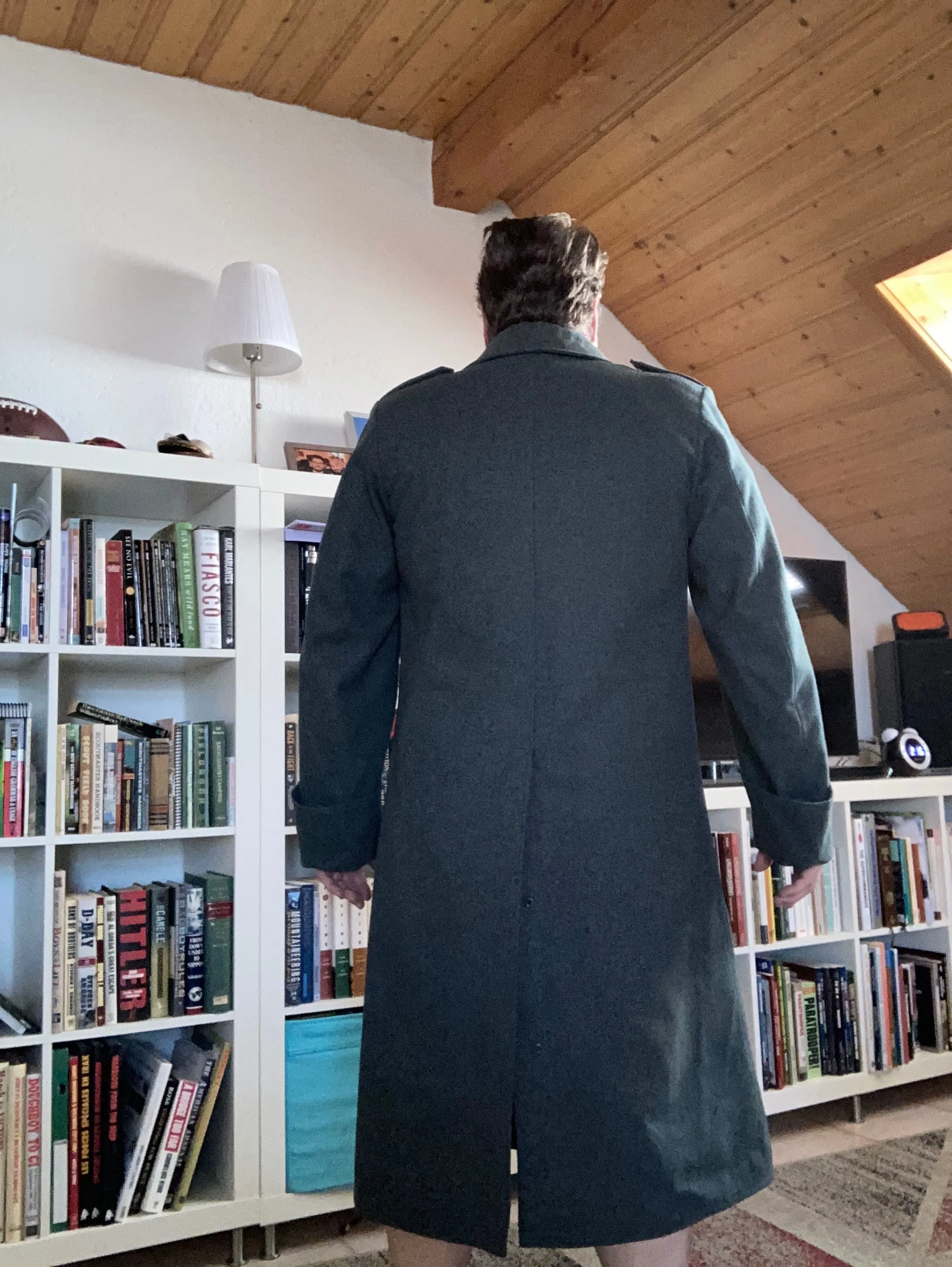 Jacket, Antique, Swiss Army Wool Trench Coat with Winter Wool Liner. size XXlarge