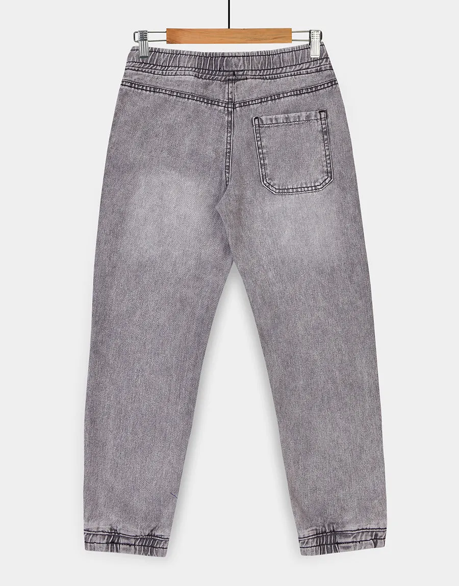 Kid's Elasticated Waistband Trouser With Draw Card -Grey