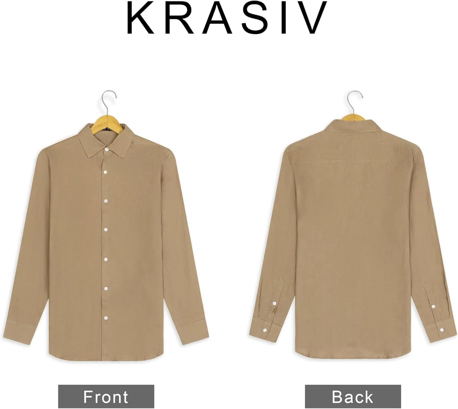 Krasiv Men's 100% Linen Shirt Long Sleeve Casual Button Up Summer Beach Lightweight Tops
