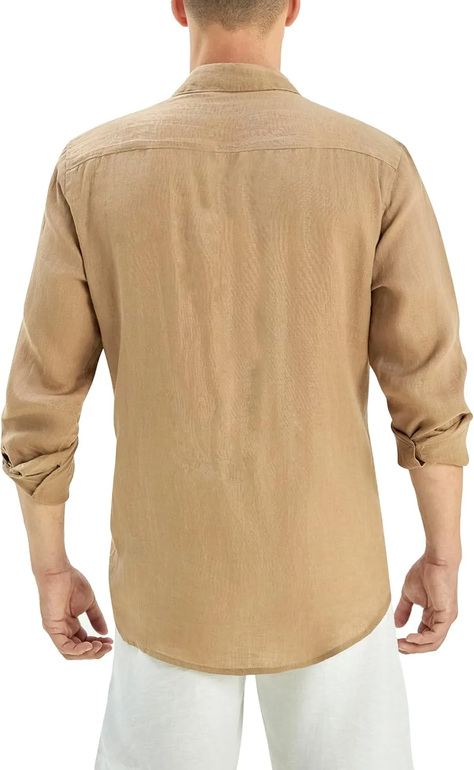 Krasiv Men's 100% Linen Shirt Long Sleeve Casual Button Up Summer Beach Lightweight Tops