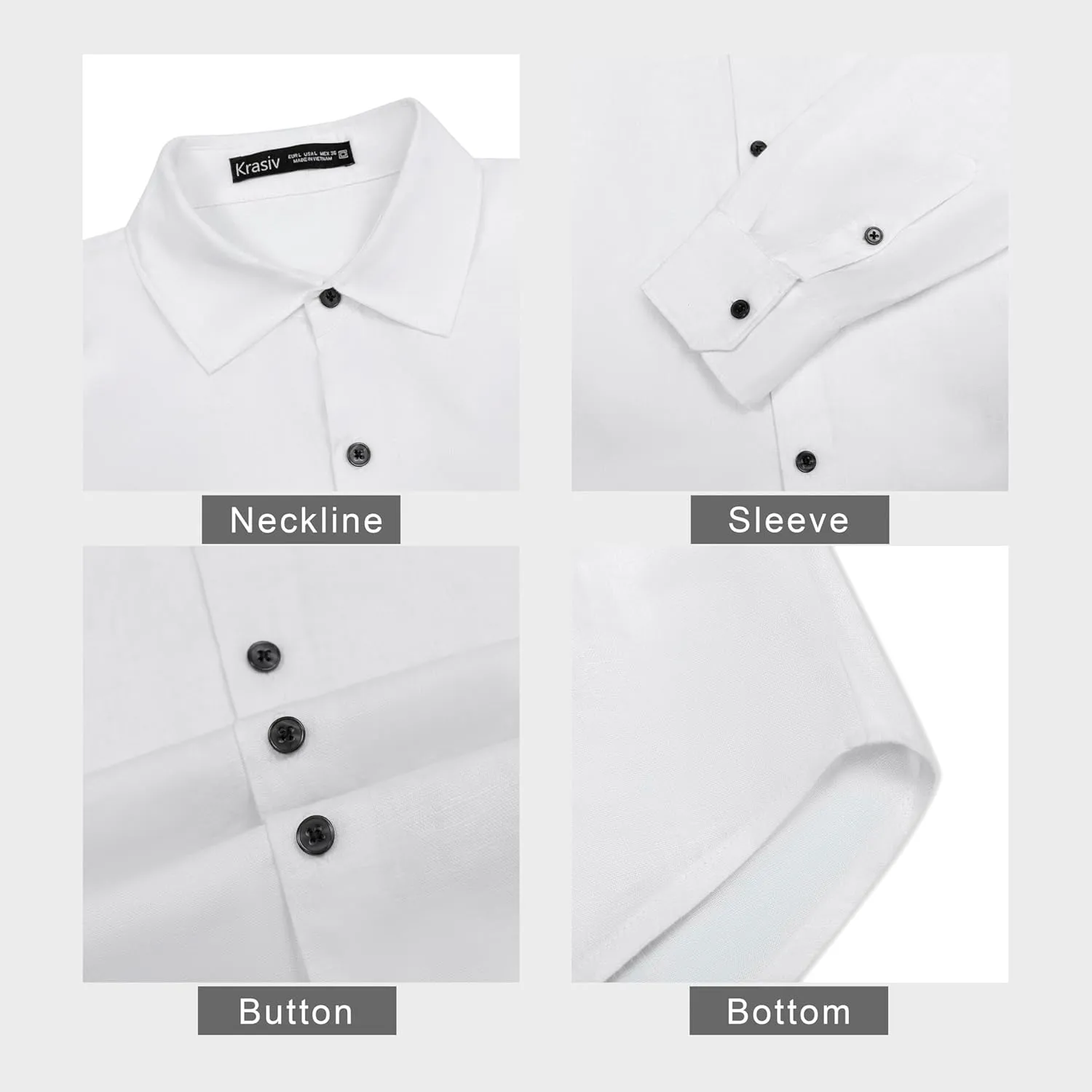 Krasiv Men's 100% Linen Shirt Long Sleeve Casual Button Up Summer Beach Lightweight Tops