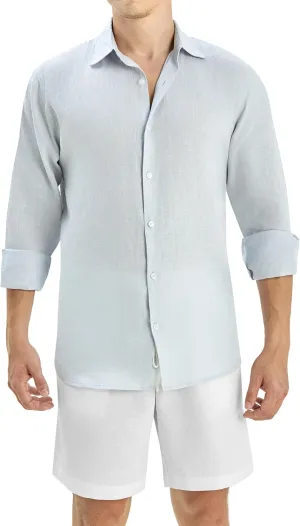 Krasiv Men's 100% Linen Shirt Long Sleeve Casual Button Up Summer Beach Lightweight Tops