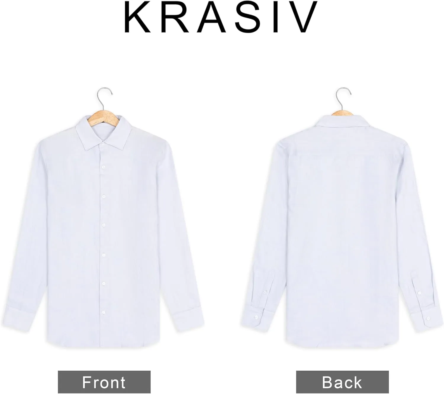 Krasiv Men's 100% Linen Shirt Long Sleeve Casual Button Up Summer Beach Lightweight Tops