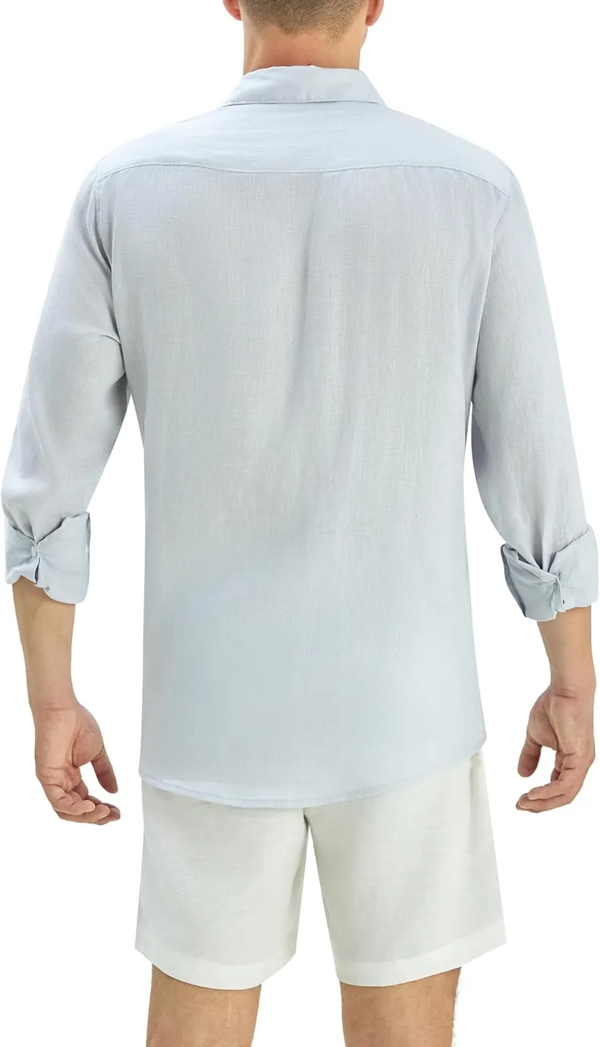 Krasiv Men's 100% Linen Shirt Long Sleeve Casual Button Up Summer Beach Lightweight Tops
